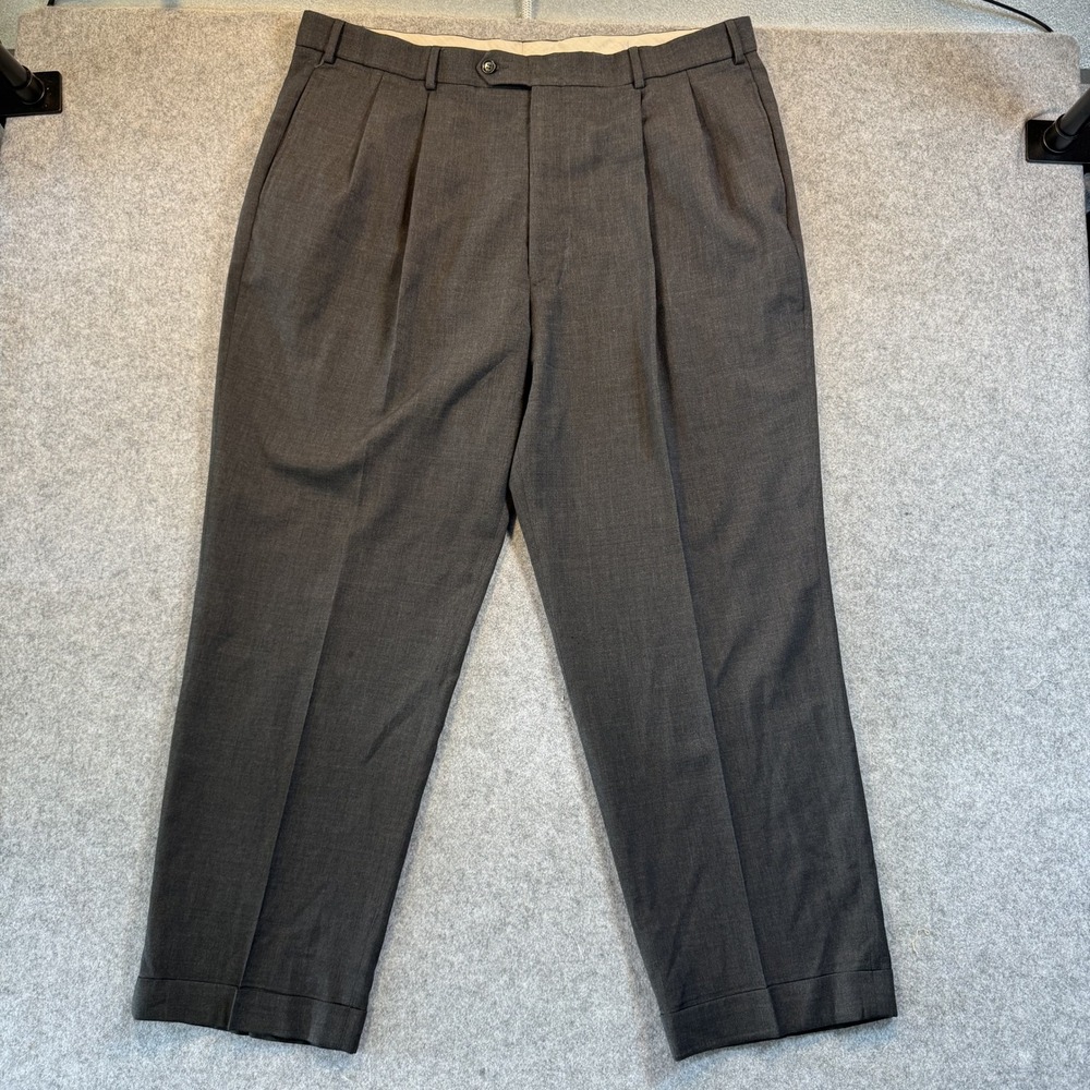 Club Room Pleated Dress Pants 42 Charcoal Grey Pure New‎ Wool Cuffed Hem